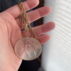 Vintage intaglio glass dove necklace